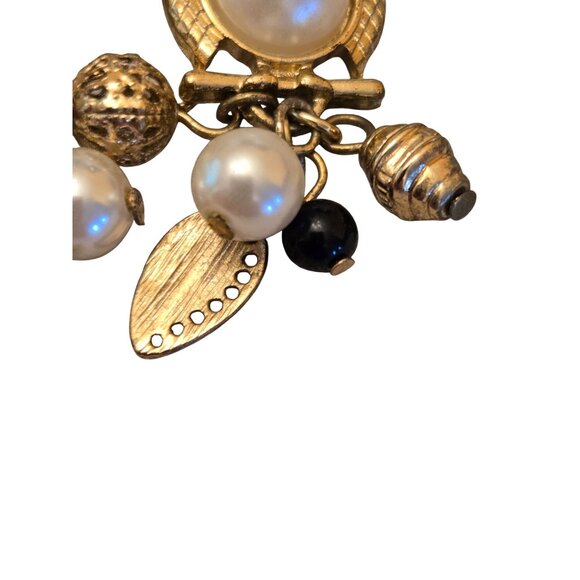 Owl Dangle Earrings Gold Tone Crystals Charms Faux Pearls - Picture 4 of 5